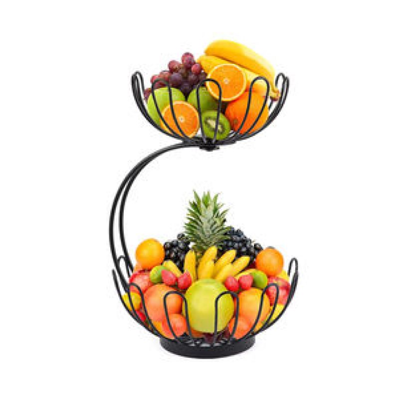 2 Tier Fruit Basket Bowl with Banana Hanger for Kitchen Countertop