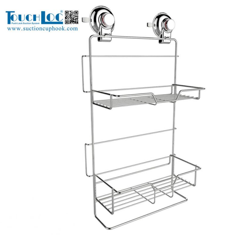 2 Tires Adjustable Suction Cup Fixed Stainless Steel Shower Caddy