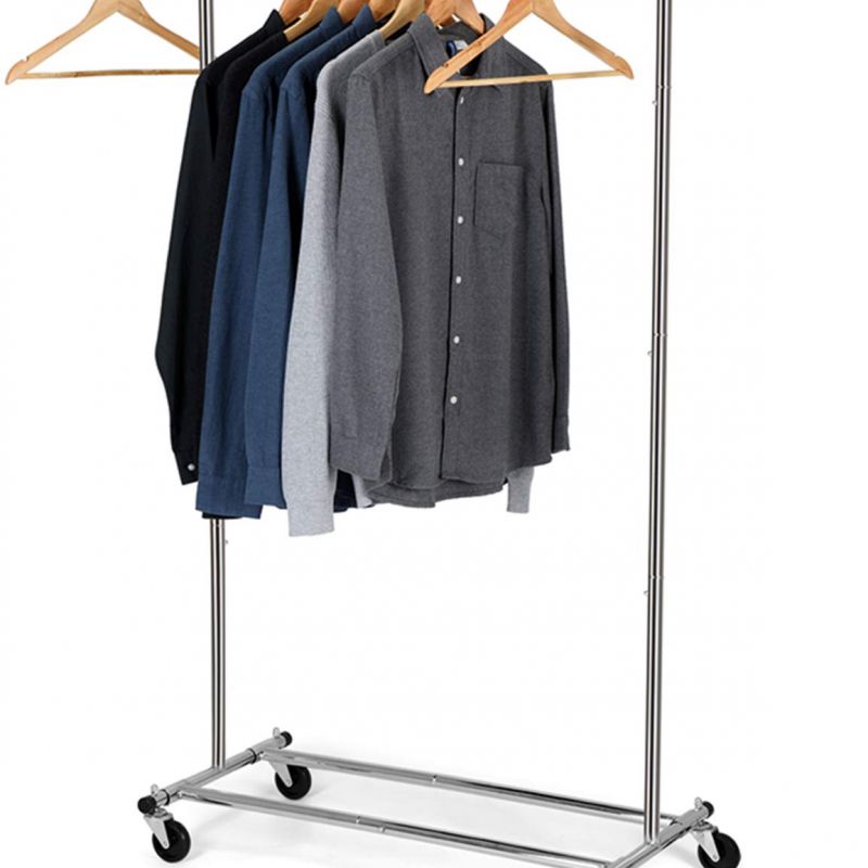 Standard Single Rod Rolling Clothing Garment Rack for Hanging Clothes