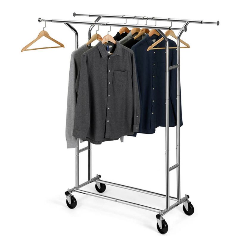 Homekoole Double Rod Clothing Garment Rack, Chrome