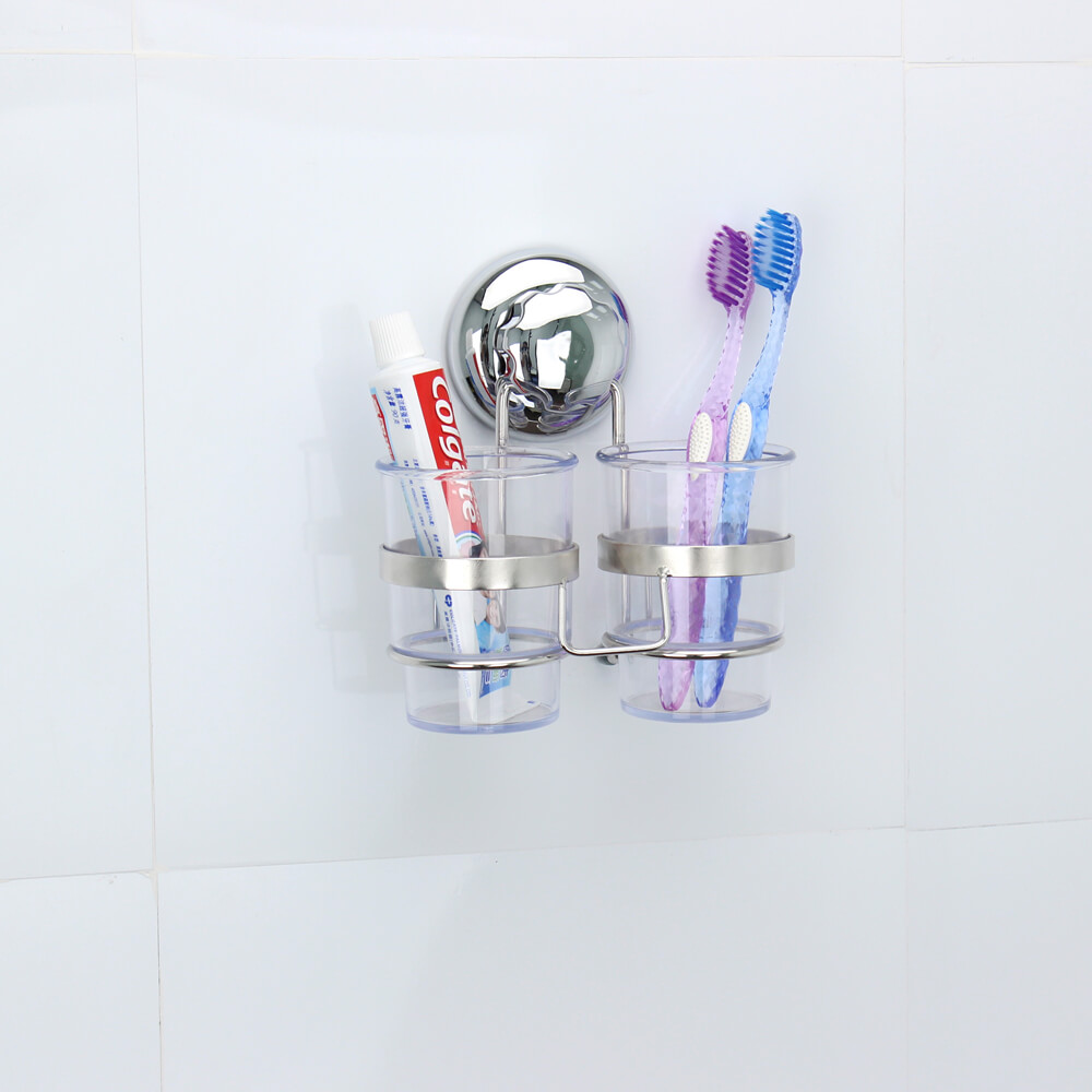 No Drilling Removable Suction Cup Double toothbrush holder