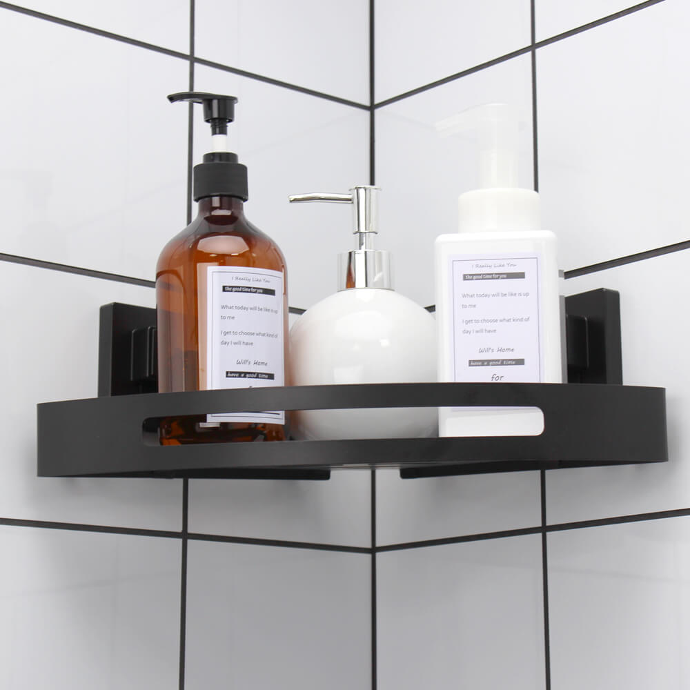 Matt Black Suction Cup Corner Shower Caddy