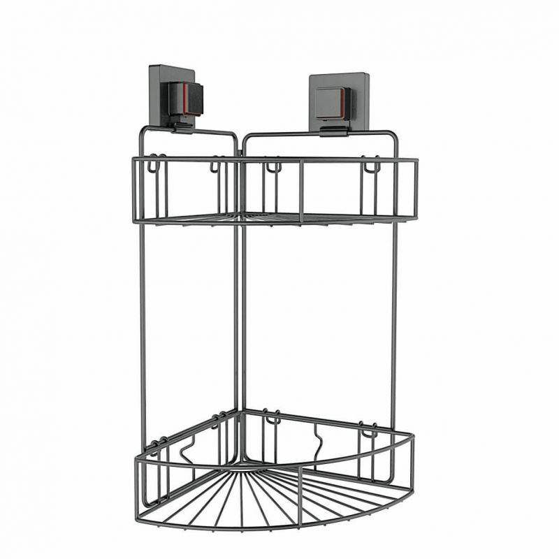 2 Tier Black Suction Corner Shower Caddy